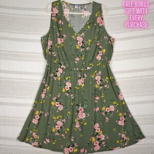 Old Navy Green Floral Lightweight Dress Size XL Comfy Casual used
